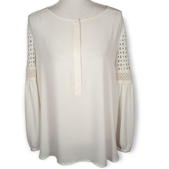 LOFT IVORY BOHO-INSPIRED BLOUSE SZ.M EUC - Picture 1 of 5
